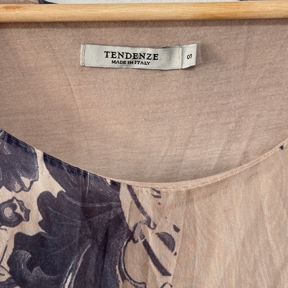 Tendenze 100% Silk Beige Blue Floral‎ Kimono Asymmetrical Flowy Blouse Italy - Picture 2 of 9